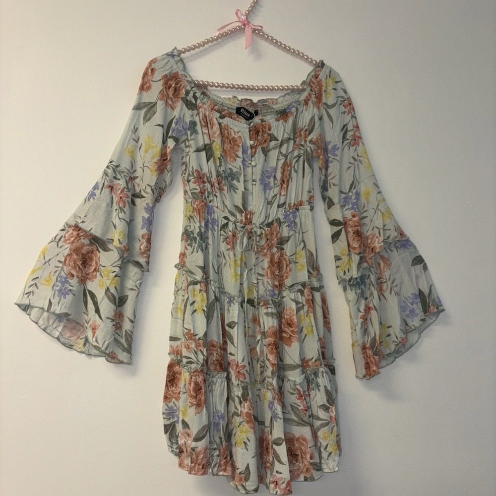 Blue B Floral Dress Sz M Fairy Ethereal Dainty Mini Bell Tropic Beachy NWT Milkm - Picture 7 of 11